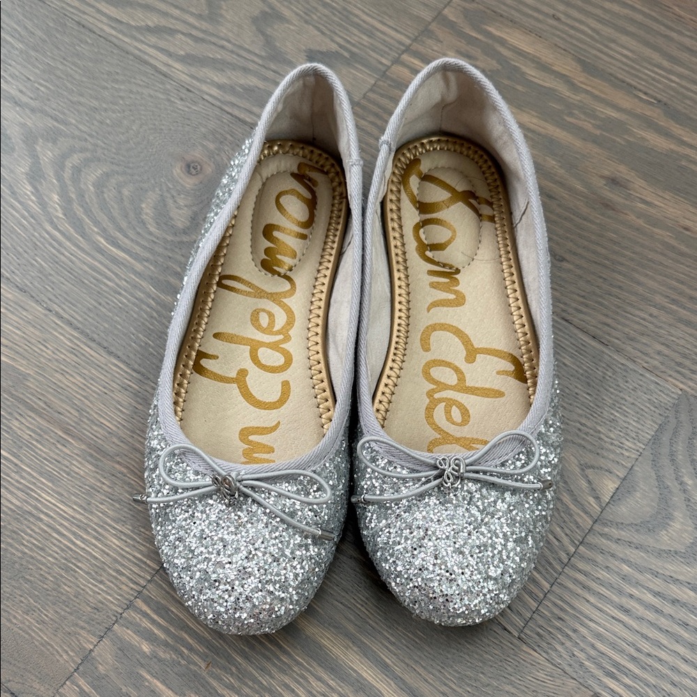 Sam Edelman Girl Silver Glitter Bow Ballet Flats size 2